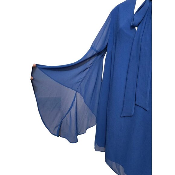 BCBGeneration NWT Neck Tie A-Line Flutter Bell Sleeve Chiffon Mini Dress Sz XS - Picture 4 of 10